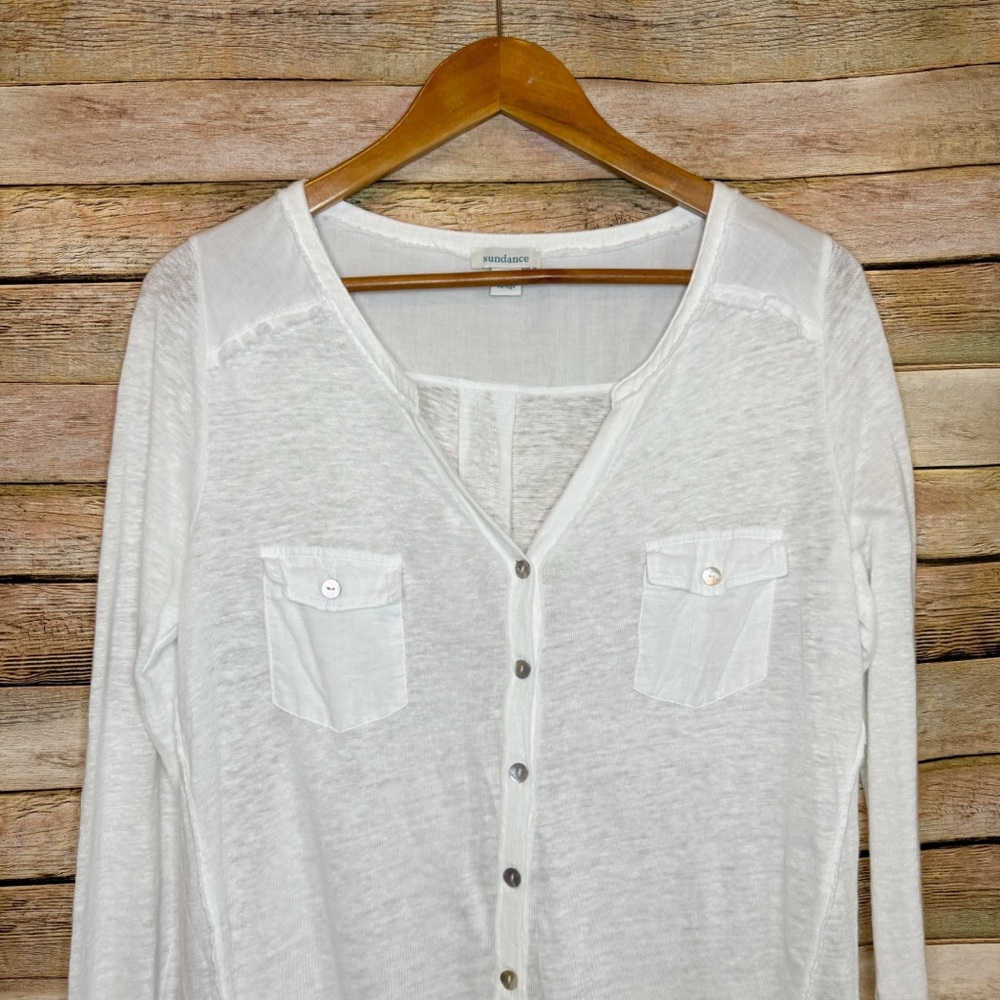 Sundance Linen Coastland Semi Sheer Button Down Pocket Top Size Small - Picture 2 of 8